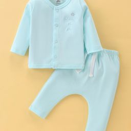 I Bears Cotton Knit Full Sleeves Night Suit with Text Print - Sea Green-image-96