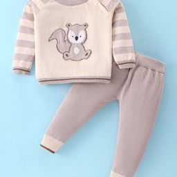ToffyHouse Cotton Knit Raglan Sleeves T-Shirt & Lounge Pants Set With Animal Design - Tan-image-91