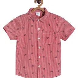 MINI KLUB Cotton Half Sleeves Shuttlecock Printed Striped Shirt - Red-picture-37