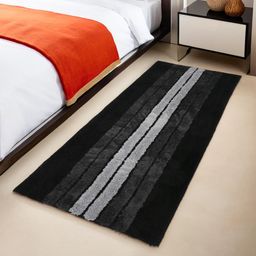 Kuber Industries 2x4 Feet Anti Skid Runner for Bedroom & Living Room | Durable Bedside Carpet & Kitchen Runner for Floor | Foldable Rugs & Mat for Home | Stripes - Grey & Black-38