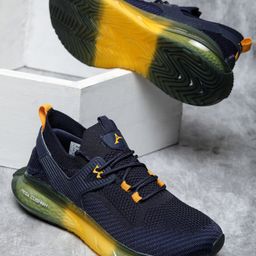 ABROS Mesh Detailed Colour Blocked Shoes - Navy Blue & Mustard-picture-0