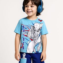 Babyhug Marvel Single Jersey Knit Half Sleeves T-Shirt & Shorts Set With Spider Man Graphics & Pocket Detailing - Blue-picture-16