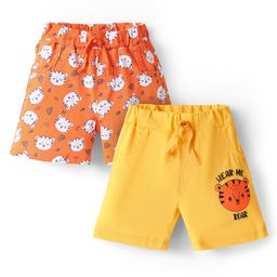 Doodle Poodle 100% Cotton Knit Knee Length Shorts With Animal Print Pack Of 2 - Orange & Yellow-image-70