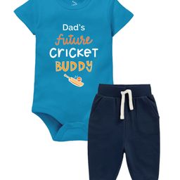 Zeezeezoo 100% Cotton Cricket Theme Half Sleeves Dads Future Cricket Buddy Text Printed Onesie With Joggers Set -Navy & Blue-image-30