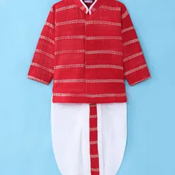 Ridokidz Full Sleeves Chervon Foil Printed Coordinating Dhoti Kurta - Red-picture-15