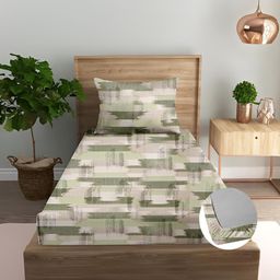 Trance Home Linen Echo Green Cotton 180TC 72x36 inch Fitted Bedsheet 1 Pillow Cover-16