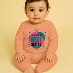 The Peppy Tend 100% Cotton Knit Raksha Bandhan Theme Full Sleeves Worlds Best Sister Text Printed Romper - Peach-image-85