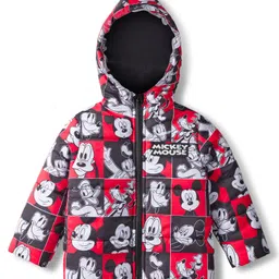 Babyhug Disney Woven Full Sleeves Hooded Winter Jacket With Mickey & Friends Print - Red-picture-49