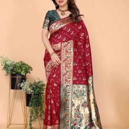 Shriyangan Ethnic Motifs Woven Design Zari Pure Silk Kanjeevaram Saree-image-45