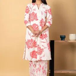 Readiprint Floral Printed Mandarin Collar Thread Work Kurta With Palazzos-image-17