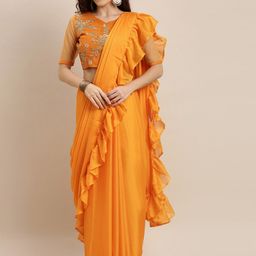 KALINI Mustard Solid Poly Georgette Saree-image-31