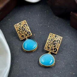NAMAN ARTS Gold-Plated Artificial Stones Studded Geometric Shaped Drop Earrings-image-37