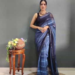 HERE&NOW Striped Zari Pure Chiffon Ready to Wear Saree-49