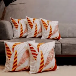 LUSHLYF White & Yellow Set of 5 Abstract Square Cushion Covers-15