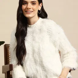 Mast & Harbour Women Woollen Pullover with Fuzzy Detail-image-74