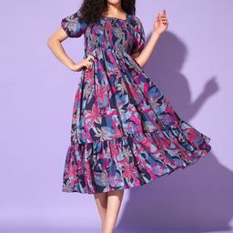 DEKLOOK Women Floral Printed Cotton Fit & Flared Midi Dress-image-40