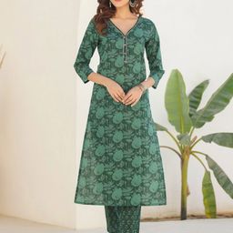 Janasya Women Floral Printed Cotton Kurta with Trousers-27
