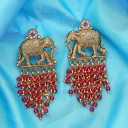 Exotic India Brass-Plated Stone Studded & Beaded Elephant Design Chandbali-23