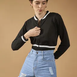 DOLCE CRUDO Women Checked Crop Bomber Jacket-image-87