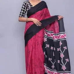 JALTHER Ethnic Motifs Linen Blend Block Print Saree image 3