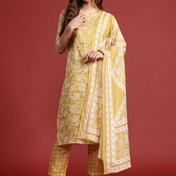Anouk Floral Printed Kurta with Trousers & Dupatta-4