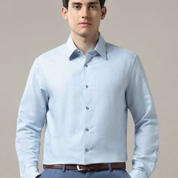 Arrow Men Classic Tailored Fit Spread Collar Textured Linen Formal Shirt-image-99