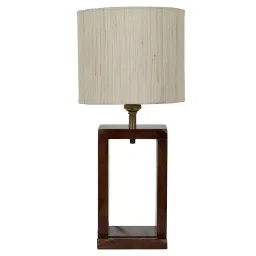 Tucasa SHS-50 Mango Wood Cotton B-22 Table Lamp 381 mm(15 Inch) (Brown and Beige)-15