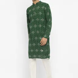 Devyom Men Embroidered Regular Thread Work Kurta with Pyjamas image 5