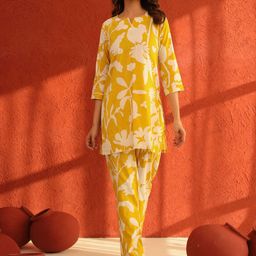 Kwatchi Floral Printed Pure Cotton Tunic With Trousers Co-Ords-image-51