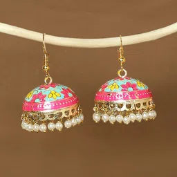 Anouk Meenakari Artificial Beads Beaded Dome Shaped Jhumkas-37