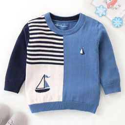 ToffyHouse Full Sleeves 100% Seamless Flatknitted Cotton Pullovers Sweater Color Block - Airforce-image-29