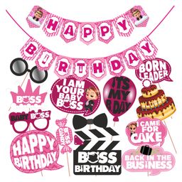 Wobbox Happy Birthday Props Happy Birthday Banner Boss Baby Theme Decoration Items Pink -Pack Of 14-image-39