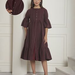 Moms Maternity  Three Fourth Sleeves Abstract Designed Dress With Concealed Zipper Nursing Access - Maroon-image-27