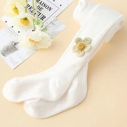 SYGA Tights For Girls Soft Cotton Infant Leggings Toddler Flower Stockings Pants, Suitable For All Seasons White-(2-4 years) M-image-74