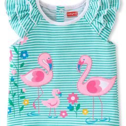 Babyhug Cotton Knit Frill Sleeves Top With  Swam Print - White & Blue-image-58