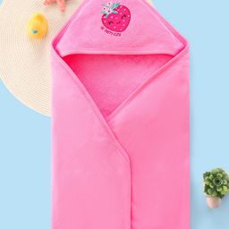 Babyhug Terry Hooded Towel Strawberry Embroidery L 75 x B 75 cm - Pink-image-36