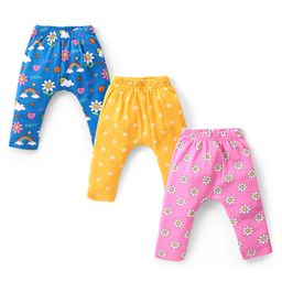 Babyhug Interlock Cotton Knit Full Length Diaper Leggings with Floral & Polka Dots Print Pack of 3 - Multicolour-image-96