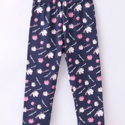 Doreme Single Jersey Knit Full Length Leggings with Floral & Text Print - Blue-image-103