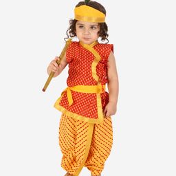 KID1 Janmashtami Theme Cotton Sleeveless Krishna Costume Set - Yellow & Red-image-71