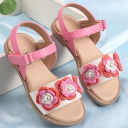 Babyoye Velcro Closure Sandals with Floral Applique - Pink-image-104