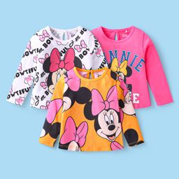 Babyhug Disney Single Jersey Knit Full Sleeves T-Shirts with Minnie Mouse Graphics Pack of 3 - Pink Yellow & White-picture-23