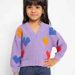 Somersault Cotton Full Sleeves Hearts Embroidered Cardigan - Purple-picture-32