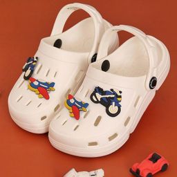 Yellow Bee Aeroplane & Bike Applique Detailed Clogs - White-image-46