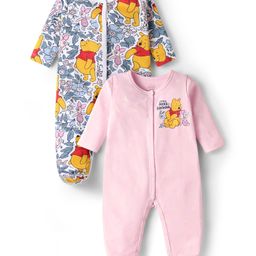 Babyhug Disney Interlock Knit Full Sleeves Footed Sleep Suits With Winnie The Pooh Graphics Pack of 2 - Baby Pink & White-picture-39