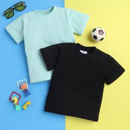 Knitting Doodles Pure Cotton Pack Of 2 Half Sleeves Solid Tees - Black & Sea Green-image-85
