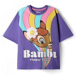 Pine Kids Disney Single Jersey Knit Half Drop Shoulder Sleeves Oversized T-Shirt with Bambi Graphics - Purple-image-6