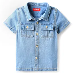 Babyhug 100% Cotton Half Sleeves Denim Shirt With Back Text Print - Blue-picture-24