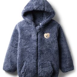 Babyhug Woven Full Sleeves Hooded Winter Jacket With Teddy Bear Embroidery & Kangaroo Pockets - Navy Blue-image-65