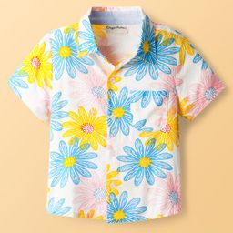 CrayonFlakes Rayon Woven Half Sleeves Floral Printed Shirt - Off White-picture-28