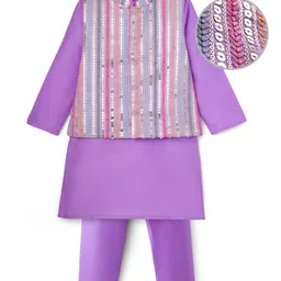 EARTHY TOUCH Woven Full Sleeves Kurta Pajama Set with Jacket & Sequin Detailing - Purple-picture-47